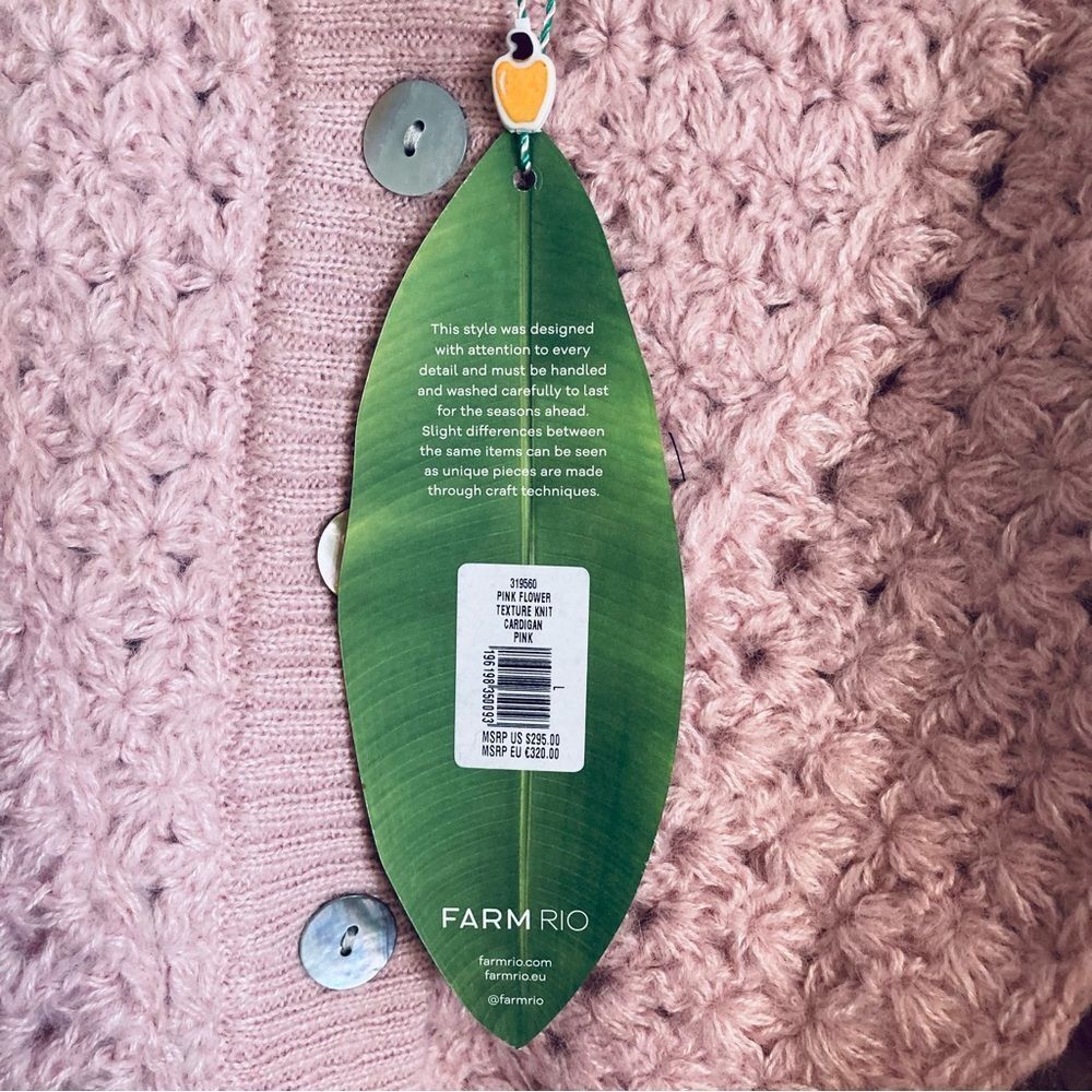SOLD FARM Rio Pink Flower Texture Knit Cardigan Sweater Button Ruffle Size L - Picture 16 of 16
